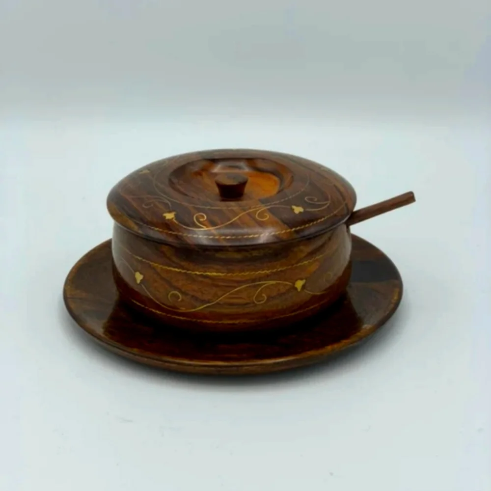 Wooden Sugar pot with spoon